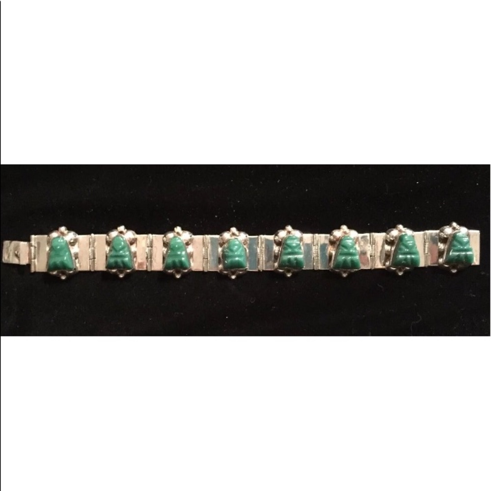 Vintage STERLING SILVER Bracelet With Green Stones